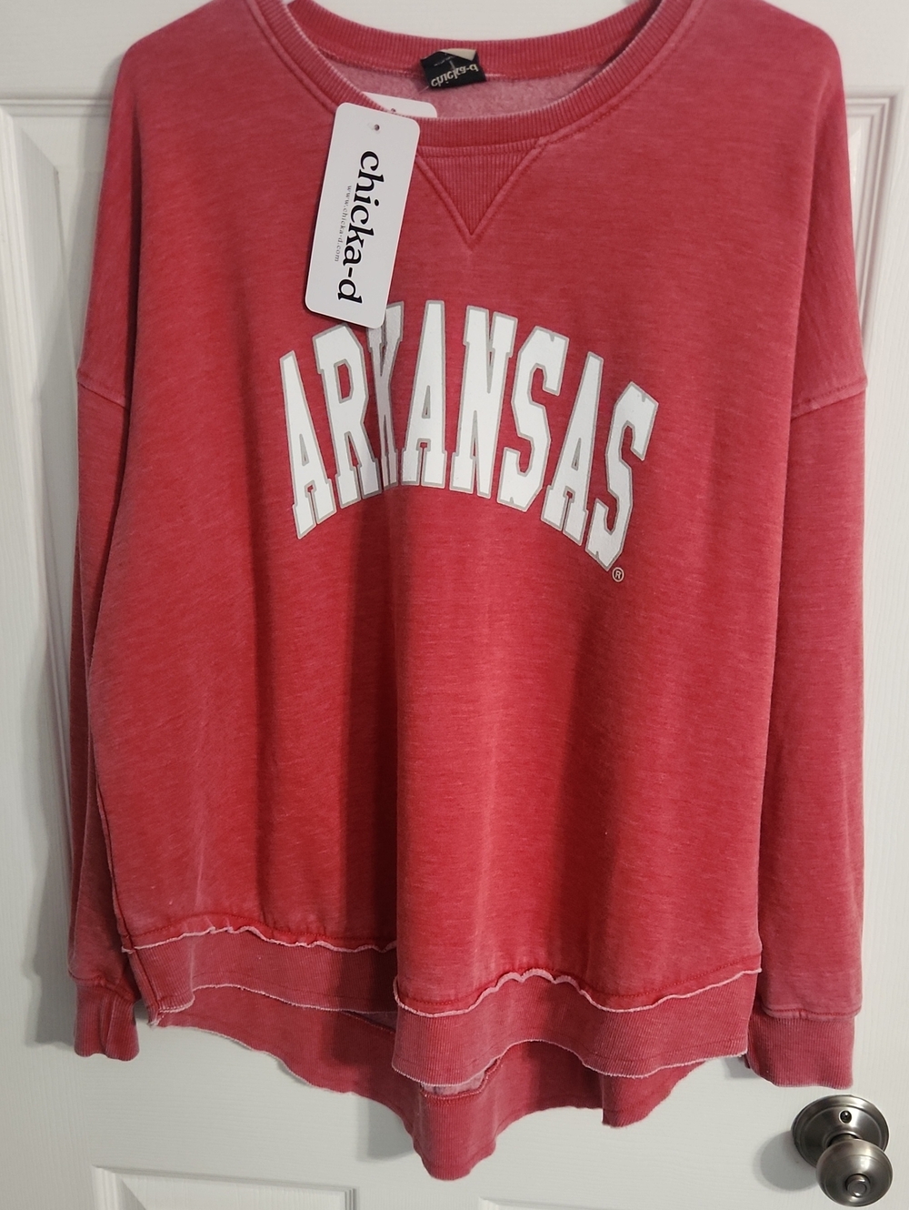 NWT. Chica-d Arkansas Razorbacks Sweatshirt Collegiate Tailgate Chic
